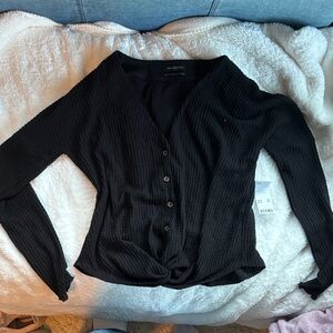 Urban Outfitters Black Rib Knit Long Sleeve Top